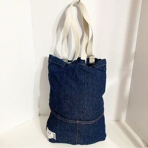 Gap Dark Wash Denim Jean Shoulder Tote Bag Webbing Canvas Handle One Compartment